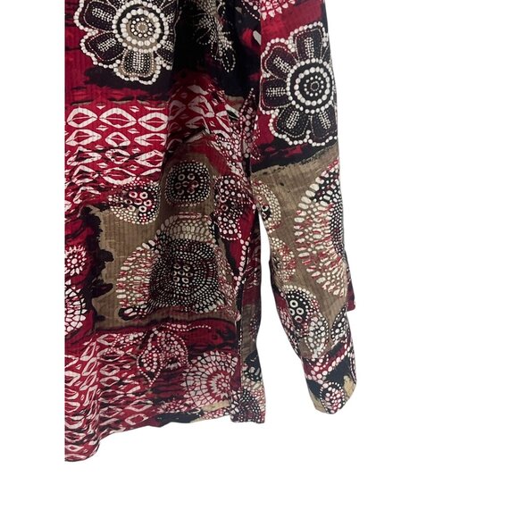 Christopher & Banks Womens XL Floral Patchwork Button-Front Shirt Red/Black - Picture 5 of 7